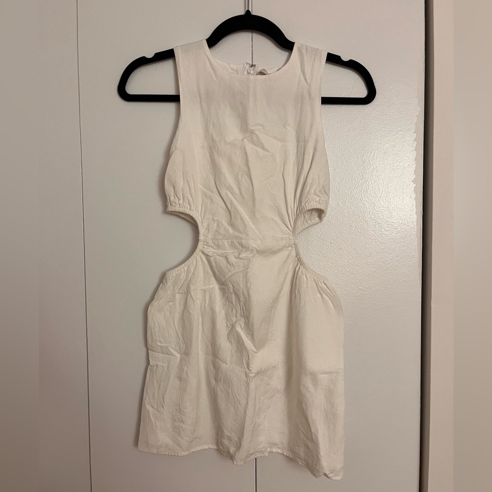 Olivaceous White Linen Blend Mini Dress
